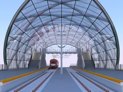 Railway station with train II 3D model