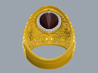 Classic ring with oval garnet and diamonds 3D print model
