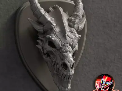 Dragon Skull Wall Trophy -STL File for 3D Printing 3D print model