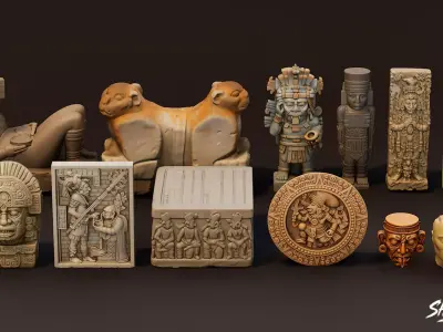 Mayan Civilization Statues Pack Low-poly 3D model