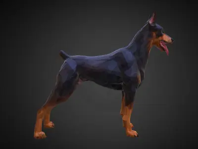 Doberman Black Low Polygon Art Animal Low-poly 3D model
