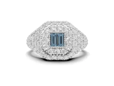 Baguette Diamond Cocktail Ring Pave Diamond Ring 3D print model