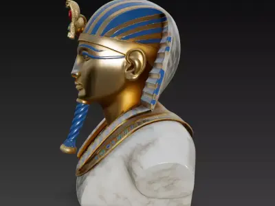 Majestic Pharaoh Bust - Gold - Lapis Egyptian Royal Sculpture 3D print model