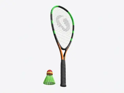 Speedminton Racquet with Shuttlecock 3D model