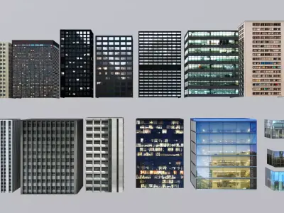 12 Low Poly Downtown Sky Scrapers Low-poly 3D model