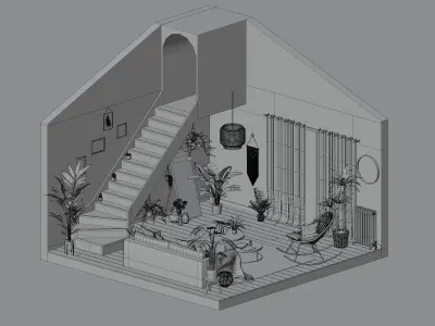 Bohemian living room Low-poly 3D model