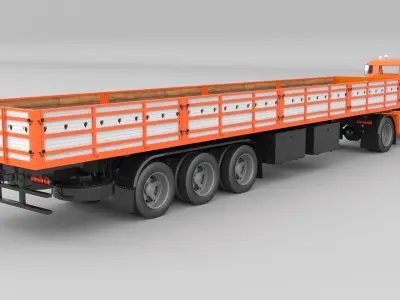 1975 Semi Truck And Trailer 3D model