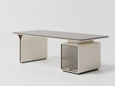 Modern Wood and plastic desk 3D model 3D model