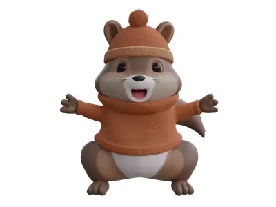 low poly cute squirrel wearing sweater Low-poly 3D model