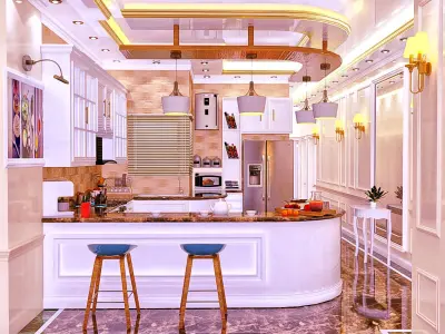 kitchen with cabinets and marble counter tops 3D model