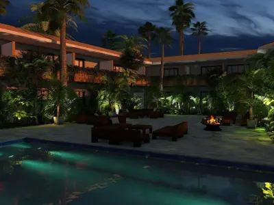 Hotel Pool Courtyard 3D model