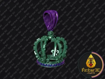 Regal Majesty Gem Inlaid Crown Pendant Design 3D print model