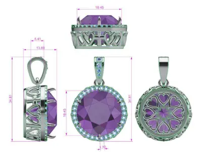 Amethyst pendant with diamonds 3D print model