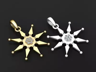 gold starburst pendant 3D printable model 3D print model