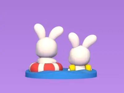 Bunny Swimming 3D print model