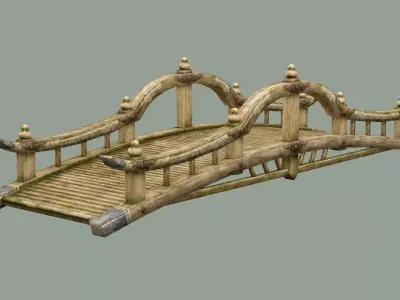 Wooden Medieval Bamboo Bridge 03 Low Poly 3D Model Low-poly 3D model