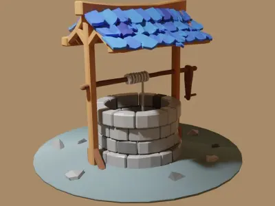 lowpoly well water with tiles Free low-poly 3D model