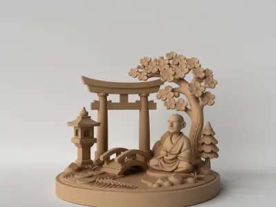 Zen Garden Buddha  Meditation Diorama 3D print model
