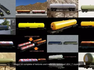 Wagon kit complete of textures and materials optimized UE4 3D Model Collection