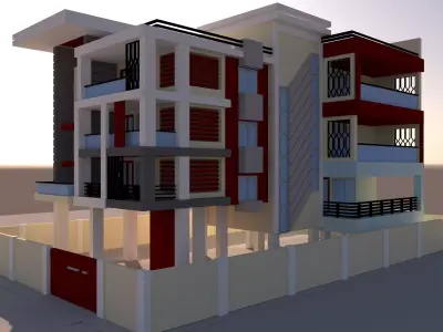 3d Apartment residential building Low-poly 3D model