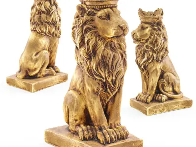 Scan 3 golden statues Low-poly 3D model