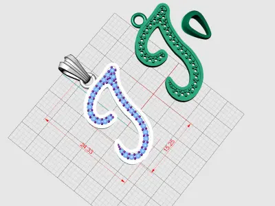 J letter Pendant Diamonds 3D print model