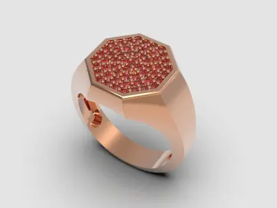 Octagonal ring with diamonds 3D print model