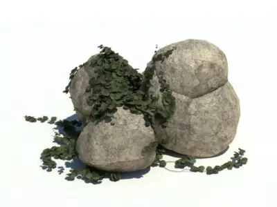 Granite Rock With Green Vines 3D model