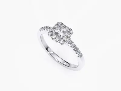 ZDR0142 engagement ring with princess cut diamonds 3D print model