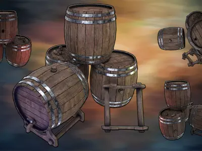 Beer barrels Low-poly 3D model