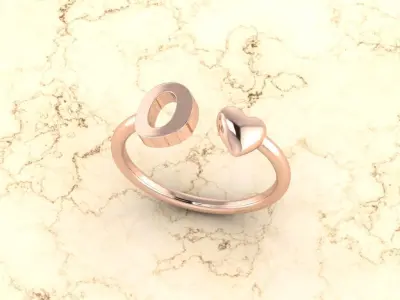 Alphabet Jewelry with Heart Ring O 3D print model