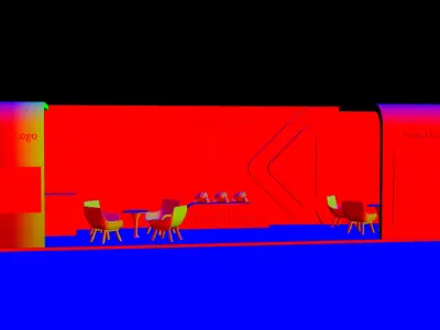 Futuristic booth design with cyan LED accents and modern layout 3D model