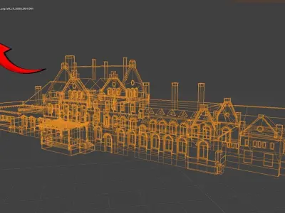 low poly railway station 3d model Low-poly 3D model