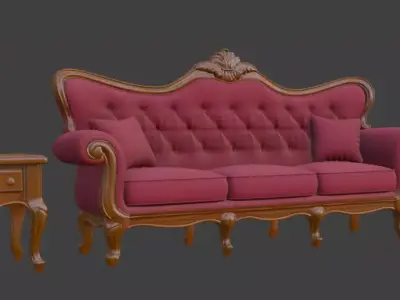 Disney style cartoon sofa set table lamp 3D model