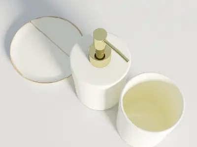 Bathroom Set White and Gold 1 3D model