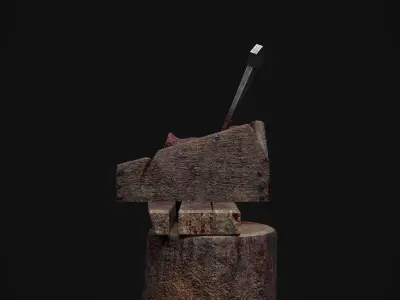 Severed Pig Head Stand Low-poly 3D model