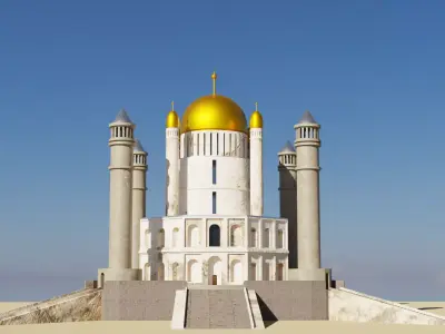 Temple complex of marble and stone and gold Low-poly 3D model