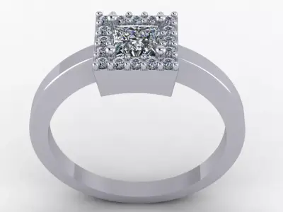 Square Ring with Diamond Halo and Princess Cut Center Stone 3D print model