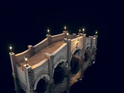 Bridge 3 with lights Low-poly 3D model