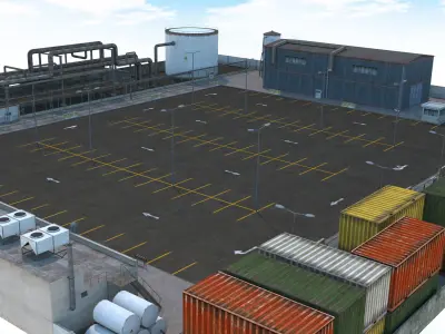 Factory Parking -  Drift Scene Low-poly 3D model