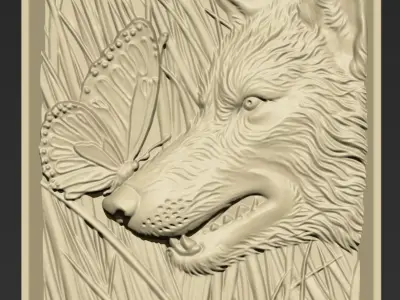 Wolf Head and Butterfly A71 3D print model