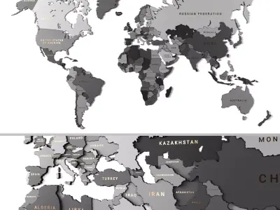 Wooden panel - world map GRAY 3D model