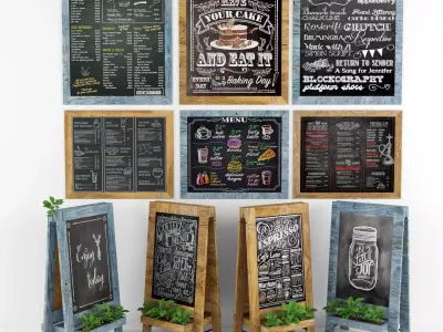 chalk board 06 with plants 3D model