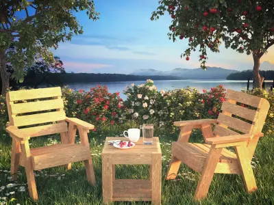 Lawn chair and table 3D model