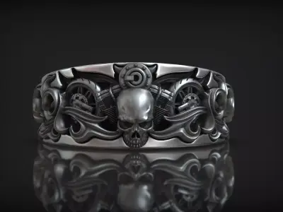 Motorbike Skull Tire Moto Fire Pattern Lifestyle Ring 3D print model
