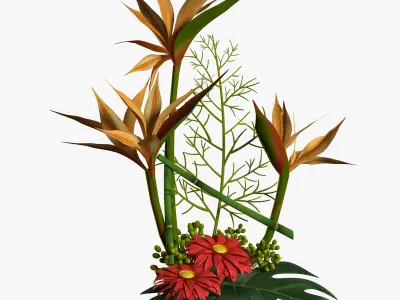 Gerbera plants in vase 3D model