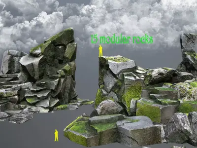 mossy rocks Low-poly 3D model