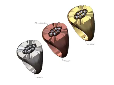 Diamond cluster Claw marks oval ring US sizes 7 8 9 3D print model