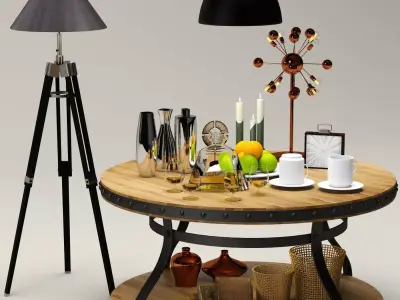 Decorative set - 5 coffee table and lamp 3D model