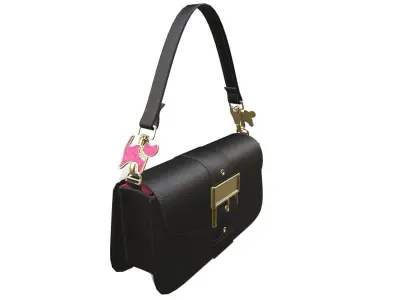Black leather handbag with pink cat pendent  3D model